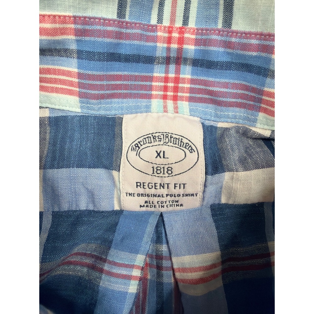 Brooks Brothers Regent Fit Plaid Short Sleeve Button Down Shirt Mens XL Blue Red - Picture 4 of 8